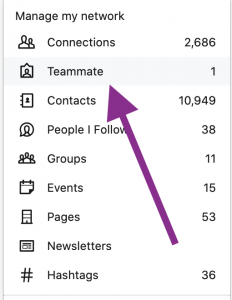 LinkedIn teammate menu