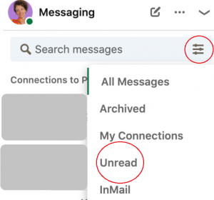 Unread messages menu in LinkedIn