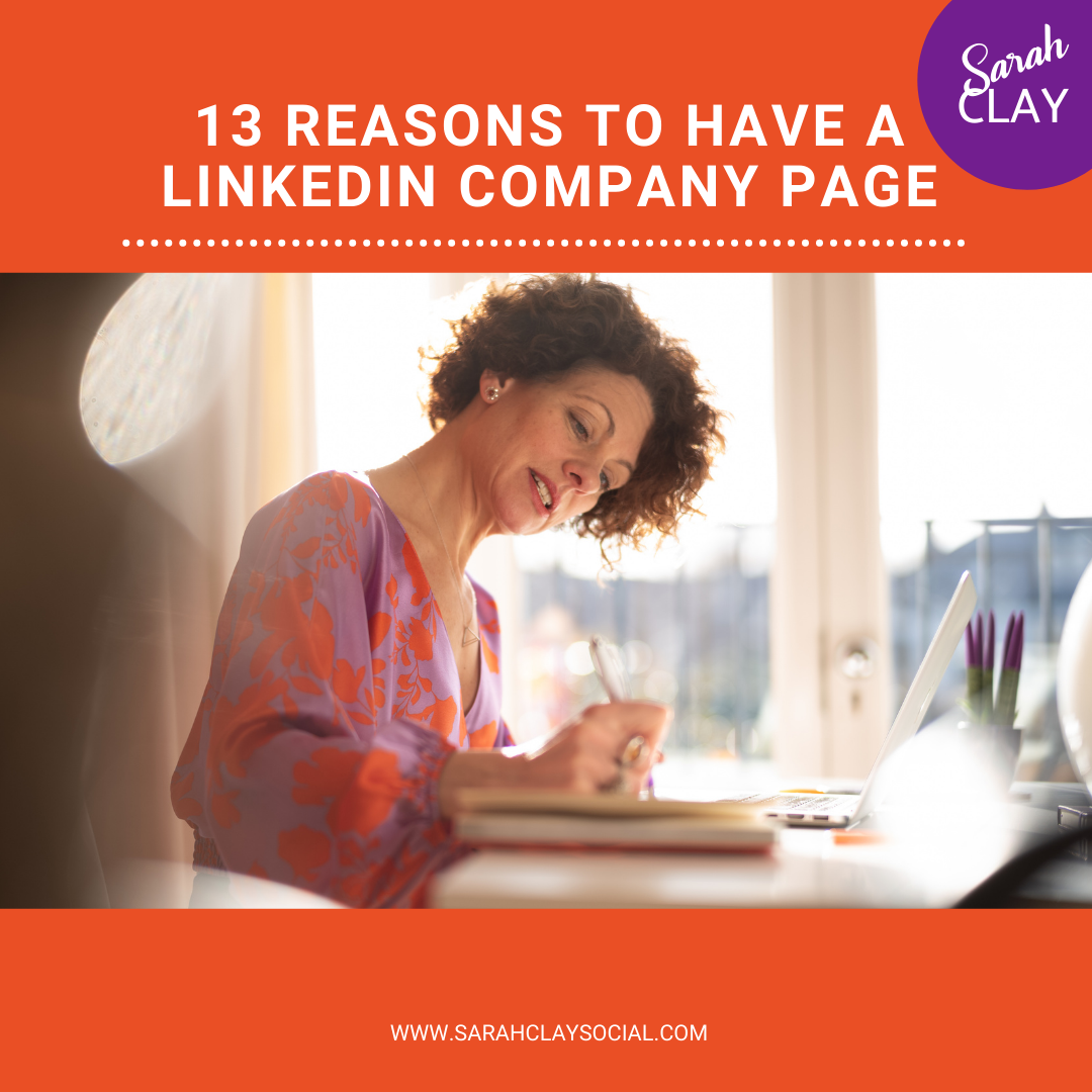 A square image saying '13 reasons to have a linkedIn company page''