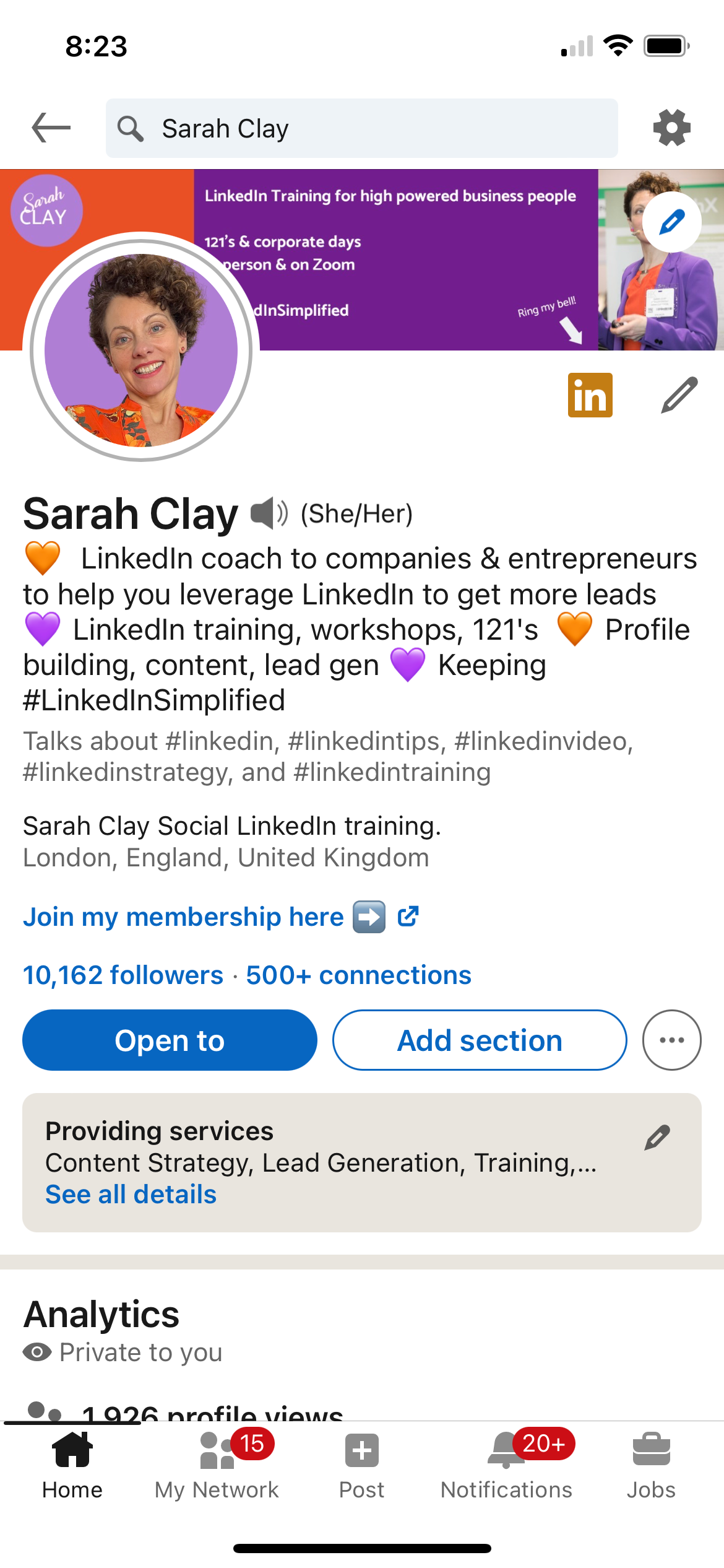 Sharing your LinkedIn Profle - Sarah Clay Social